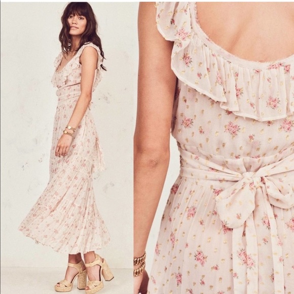 NWT LOVESHACKFANCY Joanne Floral Scoop-Neck Sleeveless Tiered Silk Dress Size 2 - Picture 3 of 11